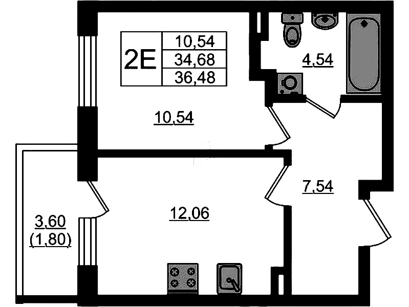 1-комнатная квартира 36.48 м², 1/4 эт., ЖК «Новая история»
